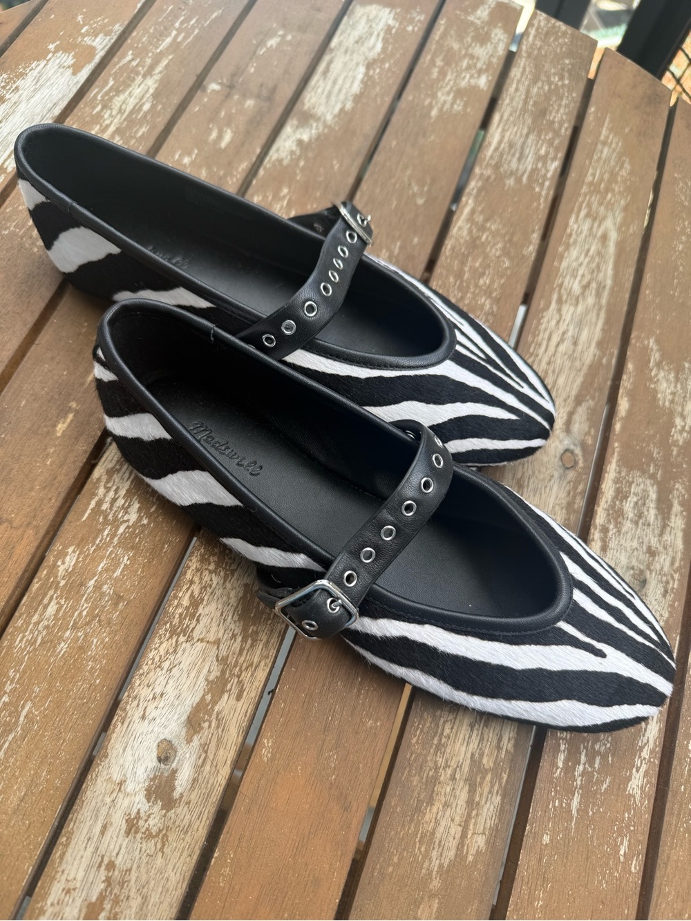 Madewell Zebra Print Mary Jane Flats in Black & White